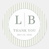 Elegant Green Striped Thank You ラウンドシール (正面)