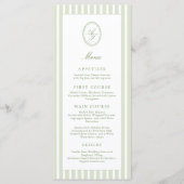 Elegant Green Stripes Wedding Menu メニュー (正面)