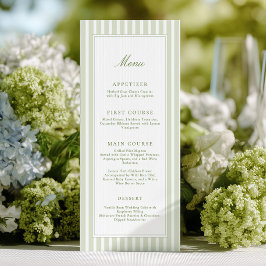Elegant Green Stripes Wedding Menu メニュー