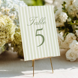 Elegant Green Stripes Wedding Table Number 招待状