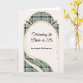 Elegant Green Tartan Art Deco Bridal Shower カード (黄色い花)