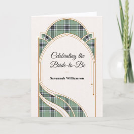 Elegant Green Tartan Art Deco Bridal Shower カード