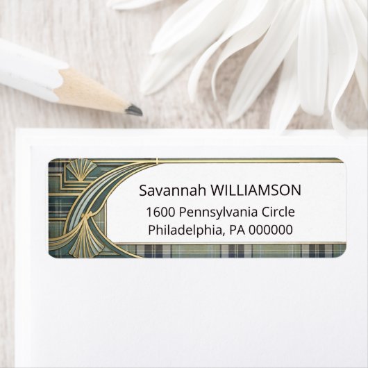 Elegant Green Tartan Art Deco Frame Return Address ラベル (インサイチュ)