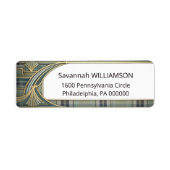 Elegant Green Tartan Art Deco Frame Return Address ラベル (正面)