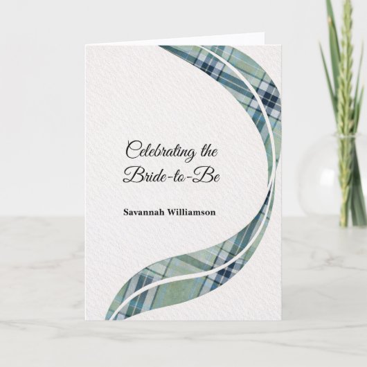 Elegant Green Tartan Curved Minimal Bridal Shower カード (正面)