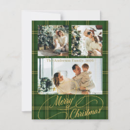 Elegant Green Tartan Family Photo Christmas Card シーズンカード