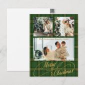 Elegant Green Tartan Family Photo Christmas Card シーズンカード (正面/裏面)