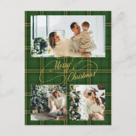 Elegant Green Tartan Family Photo Christmas Card シーズンポストカード