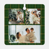 Elegant Green Tartan Family Photo Christmas Card メタルオーナメント (裏面)