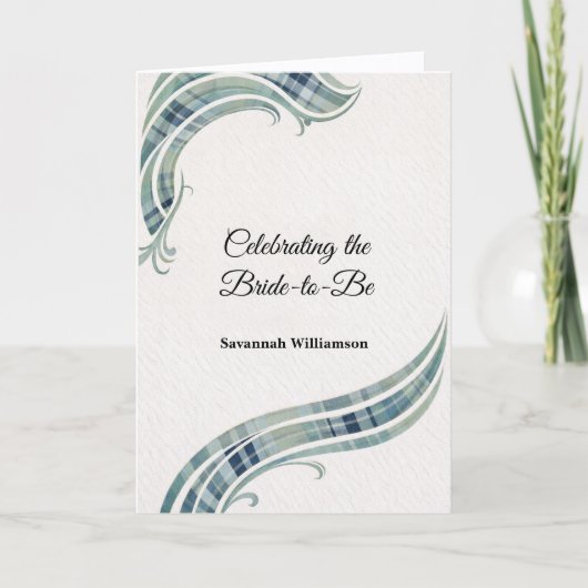 Elegant Green Tartan Swirl Art Deco Bridal Shower カード (正面)