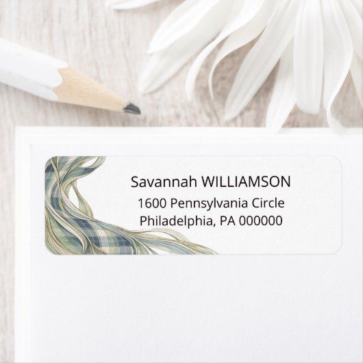 Elegant Green Tartan Swirl Return Address ラベル (インサイチュ)