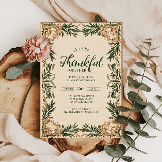 Elegant Green Thanksgiving Celebration 招待状