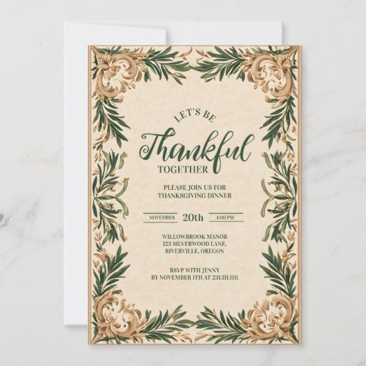 Elegant Green Thanksgiving Celebration 招待状 (正面)