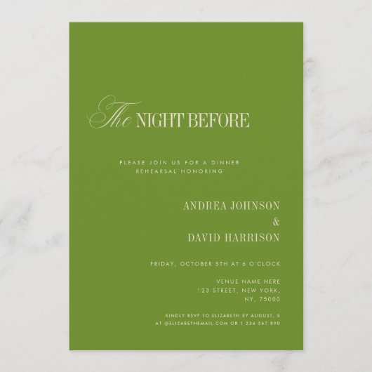 Elegant Green The Night Before Rehearsal Dinner 招待状 (正面)