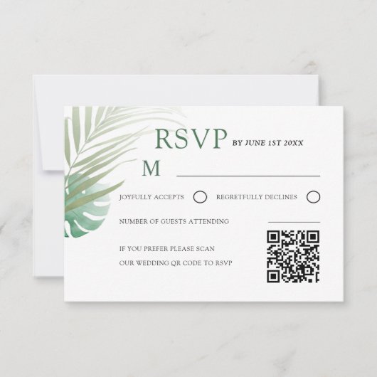 Elegant Green Tropical RSVP Wedding  (正面)