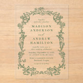 Elegant Green Victorian Floral Frame Wedding アクリル招待状 (正面)