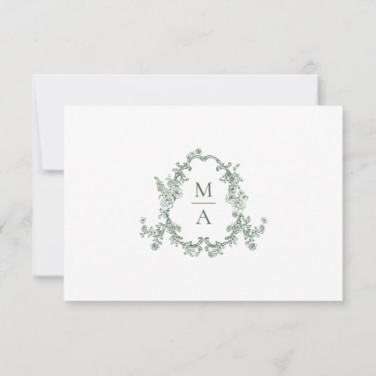 Elegant Green Victorian Floral Wedding 出欠カード (裏面)