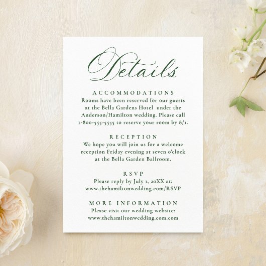 Elegant Green Victorian Floral Wedding Detail エンクロージャーカード