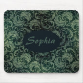 Elegant green vintage damask floral pattern マウスパッド (正面)