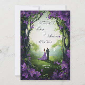 Elegant Green & Violet Wedding Invitation 招待状