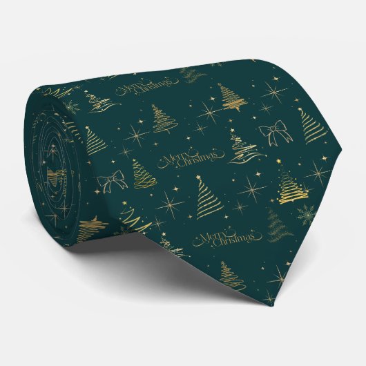 Elegant Green W/ Gold Christmas Tree Doodles  ネクタイ (ロール)