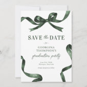 Elegant Green Watercolor Bow Graduation セーブザデート (正面)