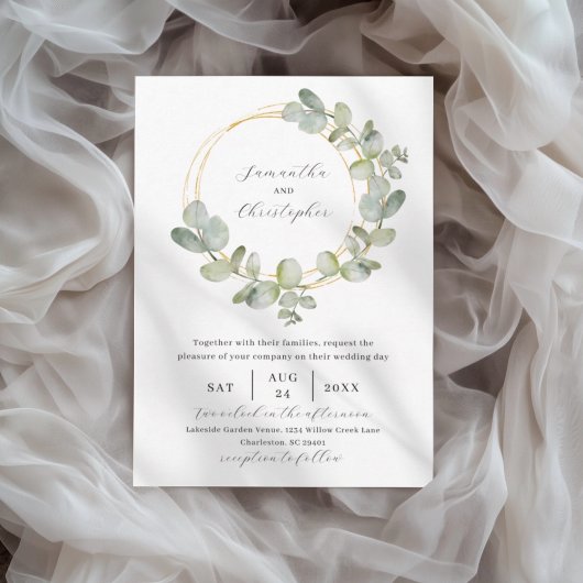 Elegant Green Watercolor Eucalyptus Wedding  招待状