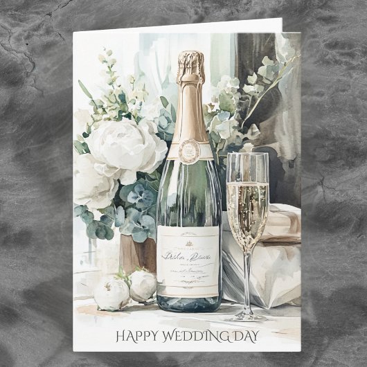 Elegant Green Watercolor Happy Wedding Day Wedding カード