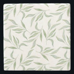 Elegant Green Watercolor Leaves Botanical Pattern ストーンコースター<br><div class="desc">Elegant stone coaster with hand painted watercolor pattern featuring pale sage green leaves on a clean white background.</div>