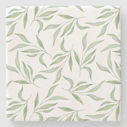 Elegant Green Watercolor Leaves Botanical Pattern ストーンコースター (正面)
