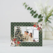 Elegant Green Watercolor Photo Christmas シーズンポストカード (スタンド正面)