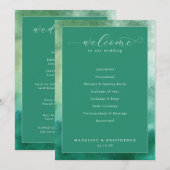 Elegant Green Watercolor Wedding Ceremony プログラム (正面/裏面)