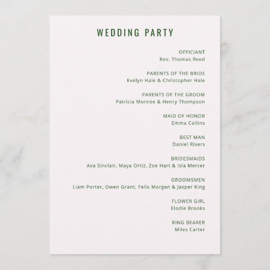 Elegant Green Wedding Ceremony プログラム (裏面)