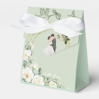 Elegant green Wedding Favor Bag with white Roses – フェイバーボックス