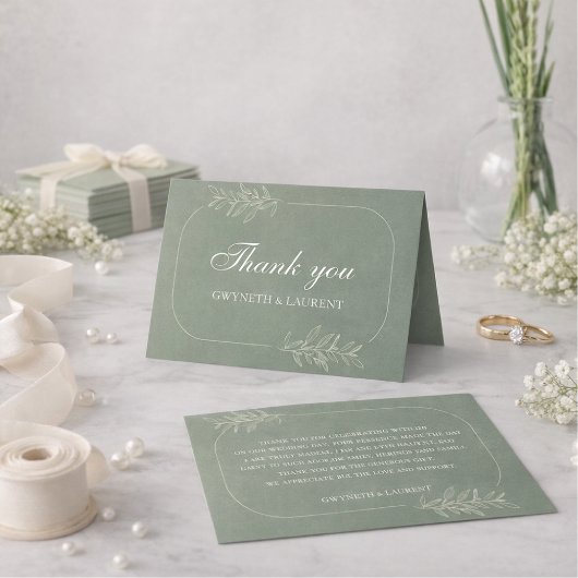 Elegant Green Wedding Thank You Card サンキューカード