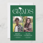 Elegant Green & White Joint Graduation Party Photo 招待状 (正面)