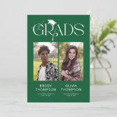 Elegant Green & White Joint Graduation Party Photo 招待状 (スタンド正面)