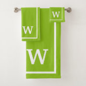 Elegant Green White Personalized Monogram バスタオルセット (インサイチュ)
