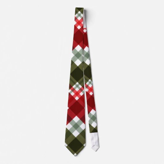 Elegant green & white Red Plaid Rustic Christmas ネクタイ (正面)