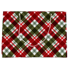 Elegant green & white Red Plaid Rustic Christmas ラージペーパーバッグ