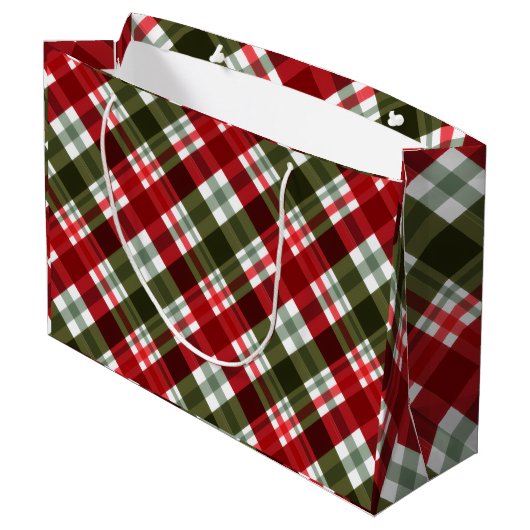 Elegant green & white Red Plaid Rustic Christmas ラージペーパーバッグ (裏面アングル)