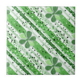 Elegant Green White Stripes Shamrock Glitter タイル (正面)