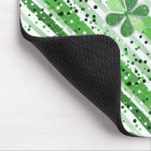 Elegant Green White Stripes Shamrock Glitter マウスパッド (コーナー)