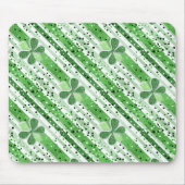 Elegant Green White Stripes Shamrock Glitter マウスパッド (正面)