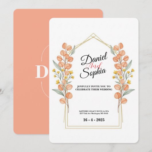 Elegant Greenery Arch Wedding Invitation  招待状 (正面/裏面)