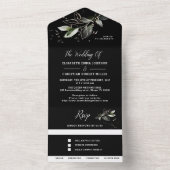 Elegant Greenery Black Botanical Wedding All In オールインワン招待状 (内側)