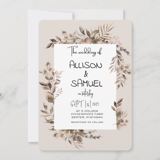 Elegant Greenery Border Wedding  招待状 (正面)