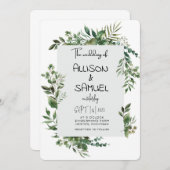 Elegant Greenery Border Wedding  招待状 (正面/裏面)
