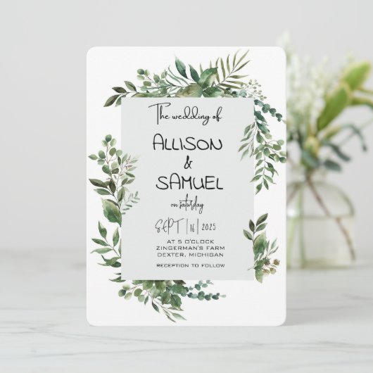 Elegant Greenery Border Wedding 招待状 (スタンド正面)