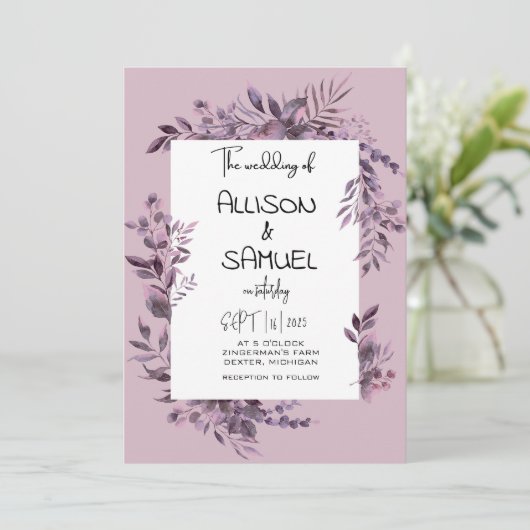 Elegant Greenery Border Wedding  招待状 (スタンド正面)